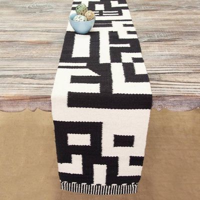 Alternate image for Black and Alabaster Geometric Striped Table Runner from Peru Geometric Illusion