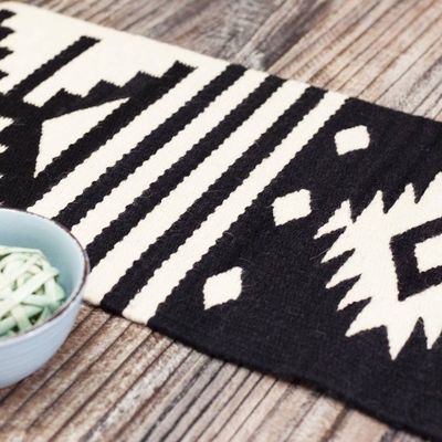 Alternate image for Black and Alabaster Geometric Striped Table Runner from Peru Geometric Illusion