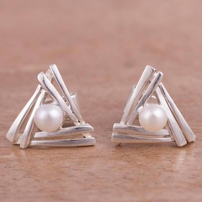 Alternate image for Triangular Cultured Pearl Stud Earrings from Peru Hidden Glow