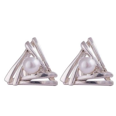 Alternate image for Triangular Cultured Pearl Stud Earrings from Peru Hidden Glow