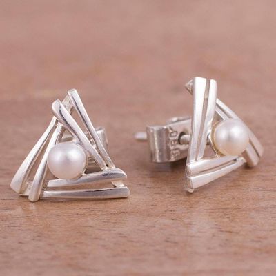 Alternate image for Triangular Cultured Pearl Stud Earrings from Peru Hidden Glow