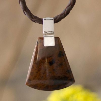Alternate image for Mahogany Obsidian Pendant Necklace from Peru Dark Blade