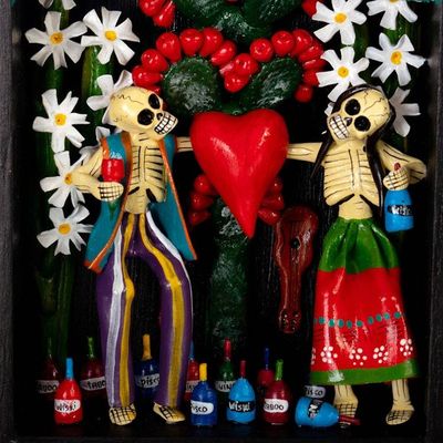 Alternate image for Peruvian Day of the Dead Style Hand-Painted Ceramic Retablo Afterlife Love