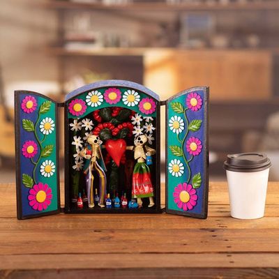 Alternate image for Peruvian Day of the Dead Style Hand-Painted Ceramic Retablo Afterlife Love