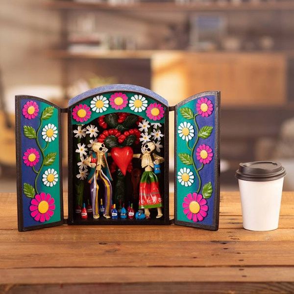 Alternate image for Peruvian Day of the Dead Style Hand-Painted Ceramic Retablo Afterlife Love
