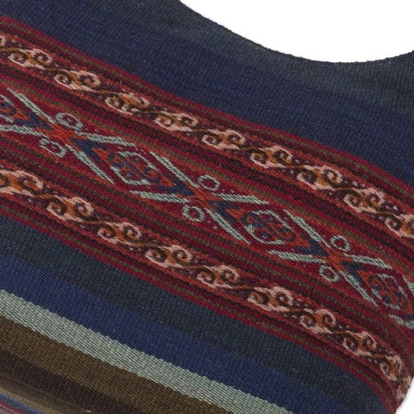 Alternate image for Backstrap Handwoven Blue and Red Alpaca Shoulder Bag Chinchero Skies