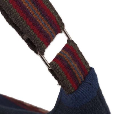 Alternate image for Backstrap Handwoven Blue and Red Alpaca Shoulder Bag Chinchero Skies