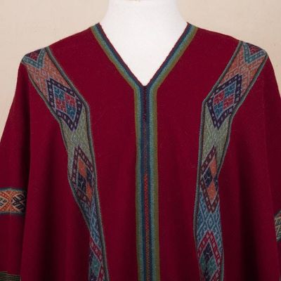 Alternate image for Backstrap Handwoven Baby Alpaca Poncho in Ruby Red Sallac Artistry