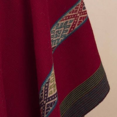 Alternate image for Backstrap Handwoven Baby Alpaca Poncho in Ruby Red Sallac Artistry