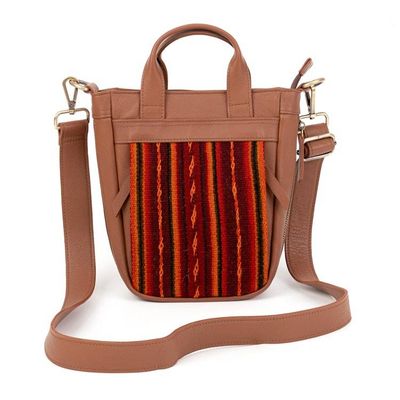 Alternate image for Textile-Accented Adjustable Espresso Brown Leather Sling Bag Andean Echoes