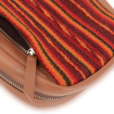 Alternate image for Textile-Accented Adjustable Espresso Brown Leather Sling Bag Andean Echoes