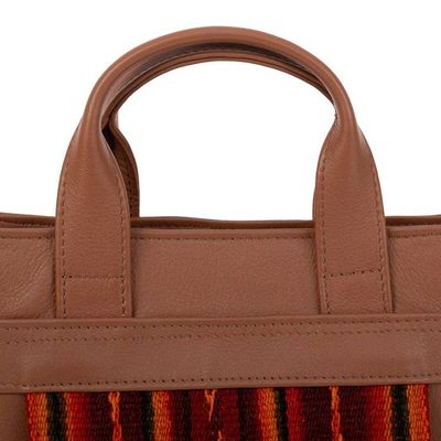 Alternate image for Textile-Accented Adjustable Espresso Brown Leather Sling Bag Andean Echoes