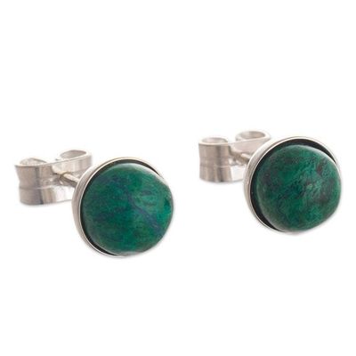 Alternate image for Blue-Green Chrysocolla Stud Earrings in Sterling Silver Amazon Colors