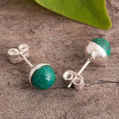 Alternate image for Blue-Green Chrysocolla Stud Earrings in Sterling Silver Amazon Colors