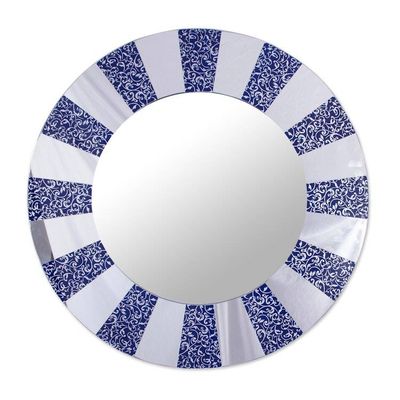 Alternate image for Circular Glass Wall Mirror in Blue from Peru Blue Rays