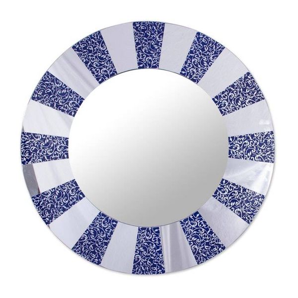 Alternate image for Circular Glass Wall Mirror in Blue from Peru Blue Rays