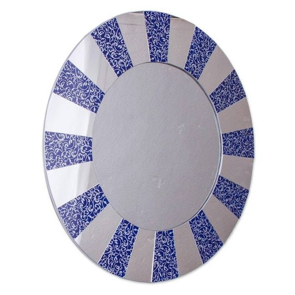 Alternate image for Circular Glass Wall Mirror in Blue from Peru Blue Rays