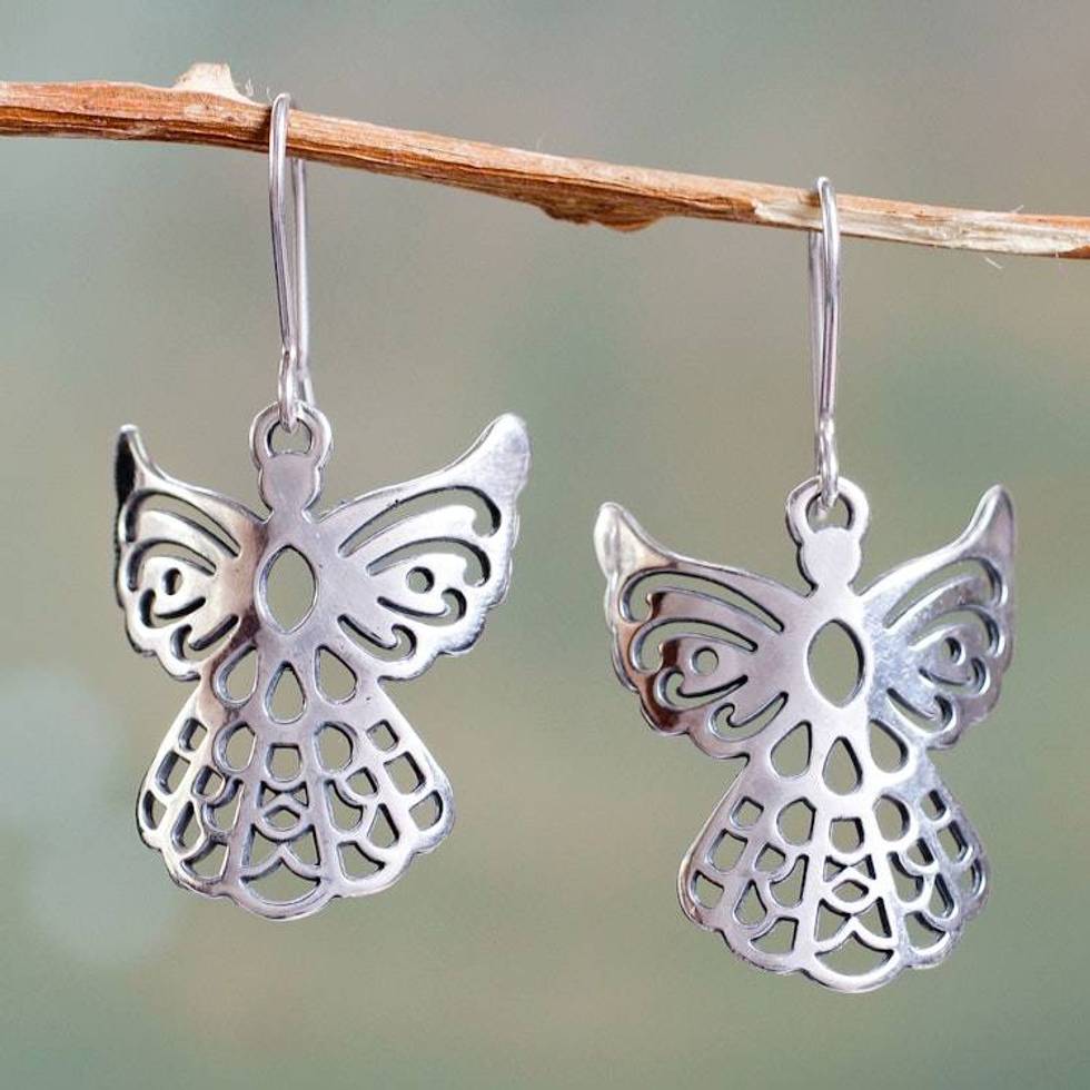 Angelic Sterling Silver Earrings in Openwork Jewelry 'Cajamarca Angels'