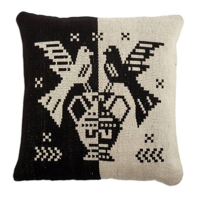 Alternate image for Two-Tone Cotton Blend Bird Cushion Cover Hand-Woven in Peru Birds in Black