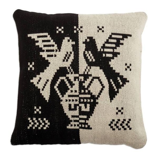 Alternate image for Two-Tone Cotton Blend Bird Cushion Cover Hand-Woven in Peru Birds in Black