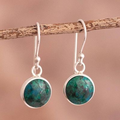 Alternate image for Blue-Green Chrysocolla Dangle Earrings in Sterling Silver Blue Green World