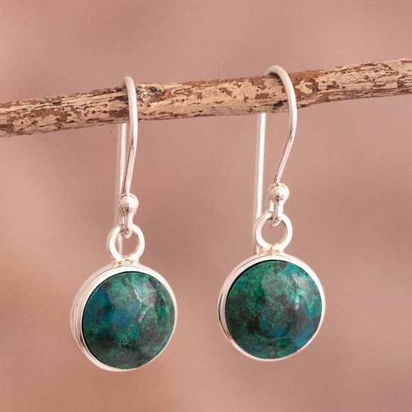 Alternate image for Blue-Green Chrysocolla Dangle Earrings in Sterling Silver Blue Green World