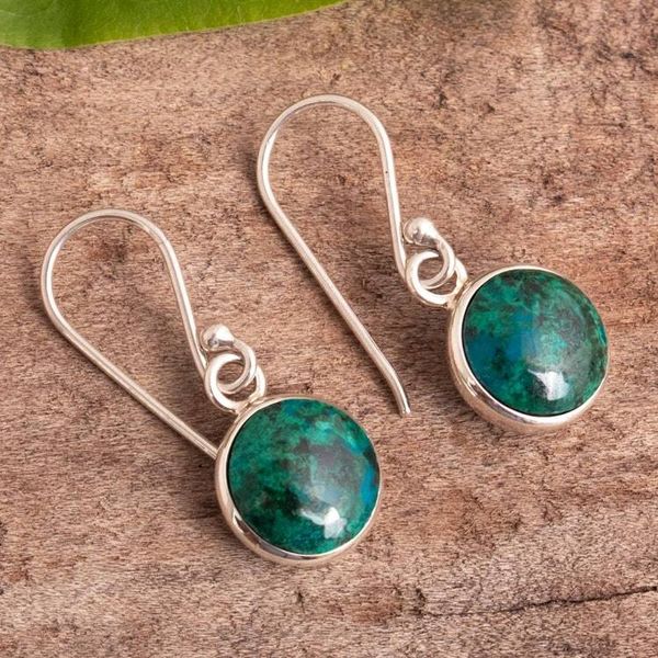 Alternate image for Blue-Green Chrysocolla Dangle Earrings in Sterling Silver Blue Green World