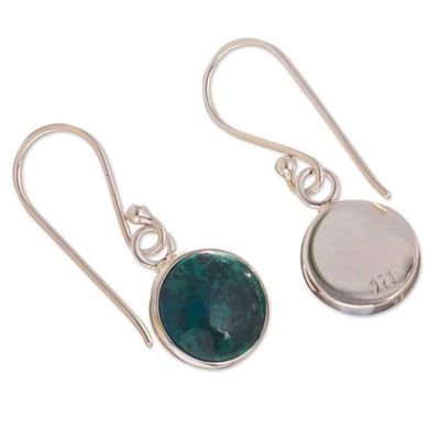Alternate image for Blue-Green Chrysocolla Dangle Earrings in Sterling Silver Blue Green World