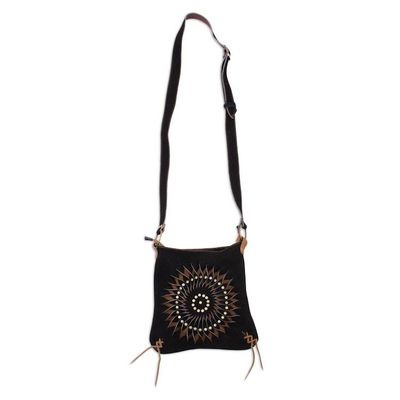 Alternate image for Black and Brown Suede Laser Cut Sun Motif Sling Mesmerizing Sun