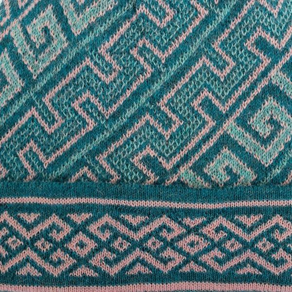 Alternate image for Turquoise 100 Baby Alpaca Unisex Hat Knitted in Peru Andean Inspiration