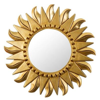 Alternate image for Round Wood and Bronze Leaf Sun Wall Mirror Sun Center
