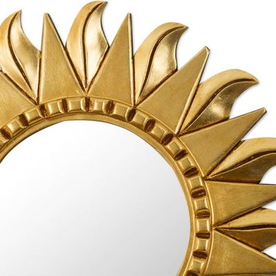 Alternate image for Round Wood and Bronze Leaf Sun Wall Mirror Sun Center