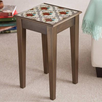 Alternate image for Red Floral Reverse-Painted Glass Accent Table from Peru Red Flowers