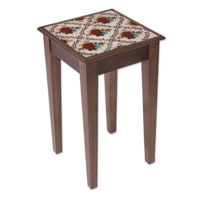 Alternate image for Red Floral Reverse-Painted Glass Accent Table from Peru Red Flowers