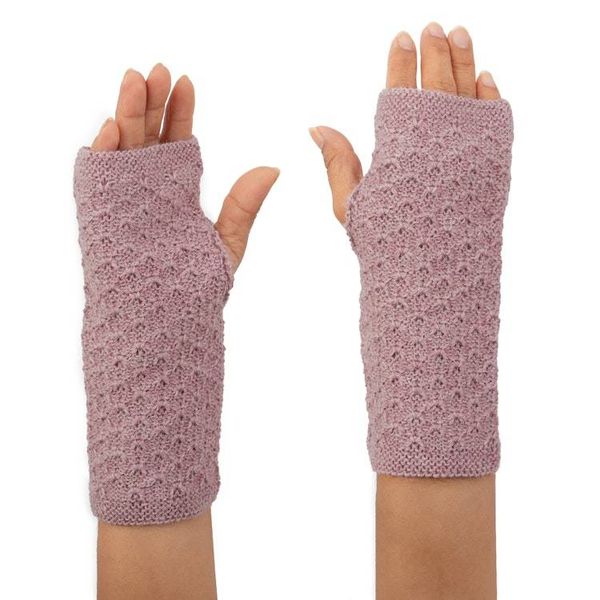 Alternate image for Knit 100 Baby Alpaca Fingerless Mitts in Petal Pink Gossamer in Petal Pink