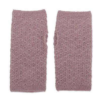 Alternate image for Knit 100 Baby Alpaca Fingerless Mitts in Petal Pink Gossamer in Petal Pink