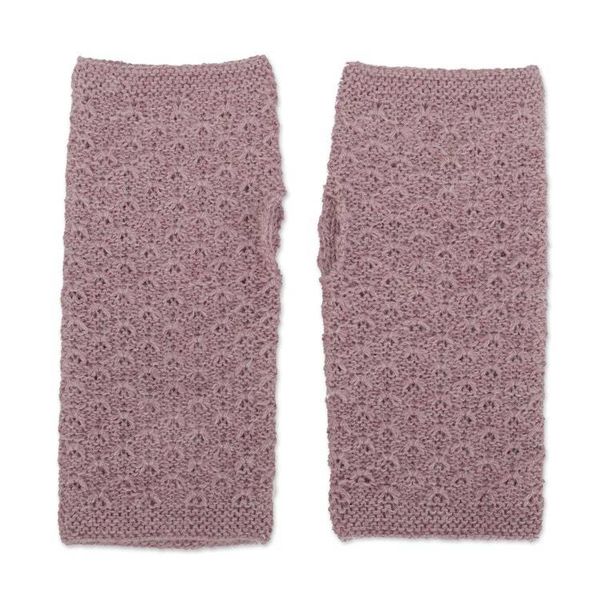Alternate image for Knit 100 Baby Alpaca Fingerless Mitts in Petal Pink Gossamer in Petal Pink
