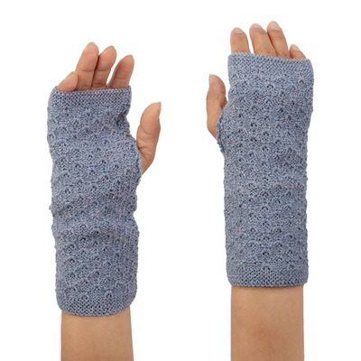 Alternate image for Blue Fingerless Mitts Knit with Soft 100 Baby Alpaca Yarns Gossamer in Steel Blue