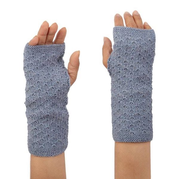 Alternate image for Blue Fingerless Mitts Knit with Soft 100 Baby Alpaca Yarns Gossamer in Steel Blue