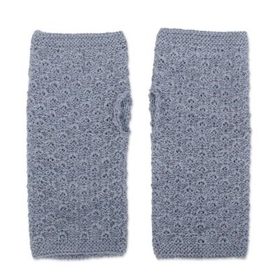Alternate image for Blue Fingerless Mitts Knit with Soft 100 Baby Alpaca Yarns Gossamer in Steel Blue