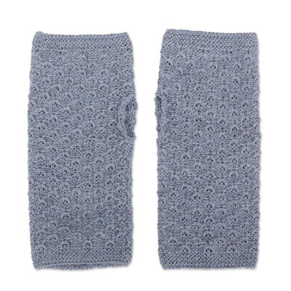 Alternate image for Blue Fingerless Mitts Knit with Soft 100 Baby Alpaca Yarns Gossamer in Steel Blue