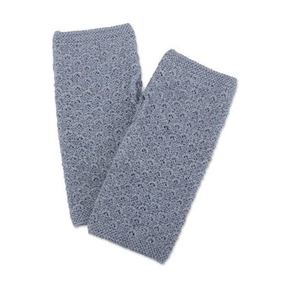 Alternate image for Blue Fingerless Mitts Knit with Soft 100 Baby Alpaca Yarns Gossamer in Steel Blue