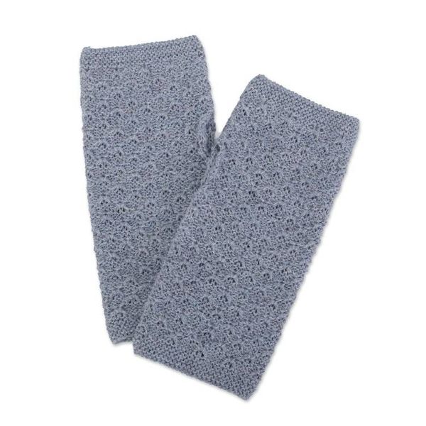 Alternate image for Blue Fingerless Mitts Knit with Soft 100 Baby Alpaca Yarns Gossamer in Steel Blue