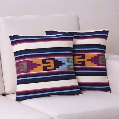 Primary image for Hand Crafted Wool Striped Cushion Covers Pair Inca Paradise
