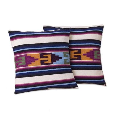 Alternate image for Hand Crafted Wool Striped Cushion Covers Pair Inca Paradise