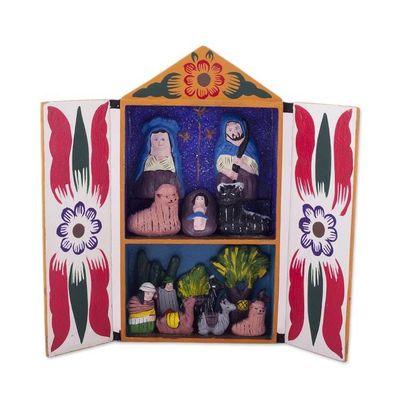 Alternate image for Ceramic Folk Art Religious Retablo Diorama Handmade in Peru Llamas on Christmas Eve