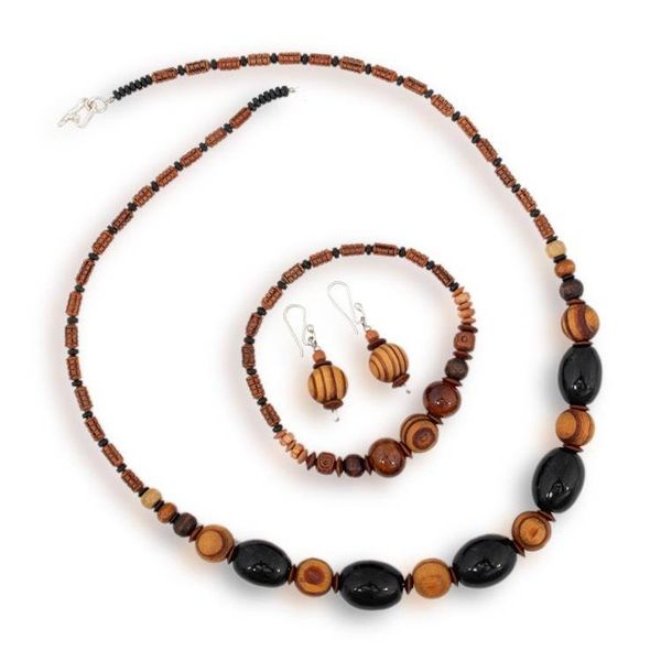 Alternate image for Handmade Earthy-Toned Ceramic and Pinewood Bead Jewelry Set Andean Terra