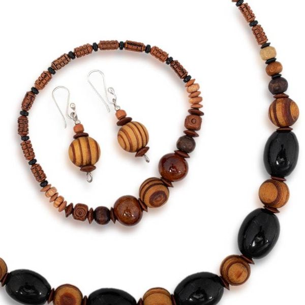 Alternate image for Handmade Earthy-Toned Ceramic and Pinewood Bead Jewelry Set Andean Terra
