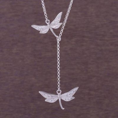Alternate image for Sterling Silver Dragonfly Y-Necklace from Peru Chasing Dragonflies