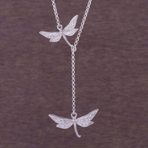 Alternate image for Sterling Silver Dragonfly Y-Necklace from Peru Chasing Dragonflies